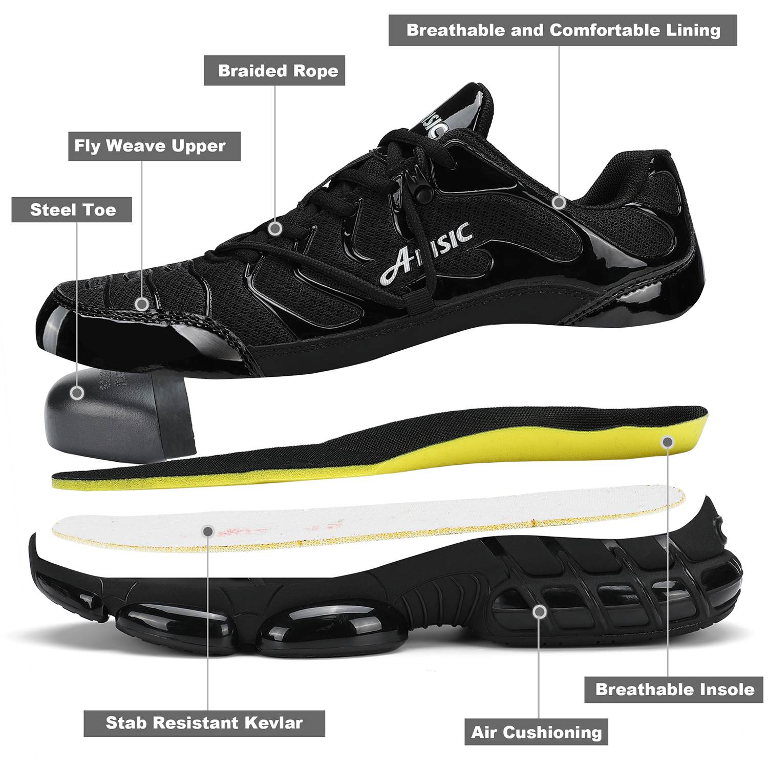 ARISIC|Sneakers Sicherheits-Arbeitsschuhe mit Stahlkappe 